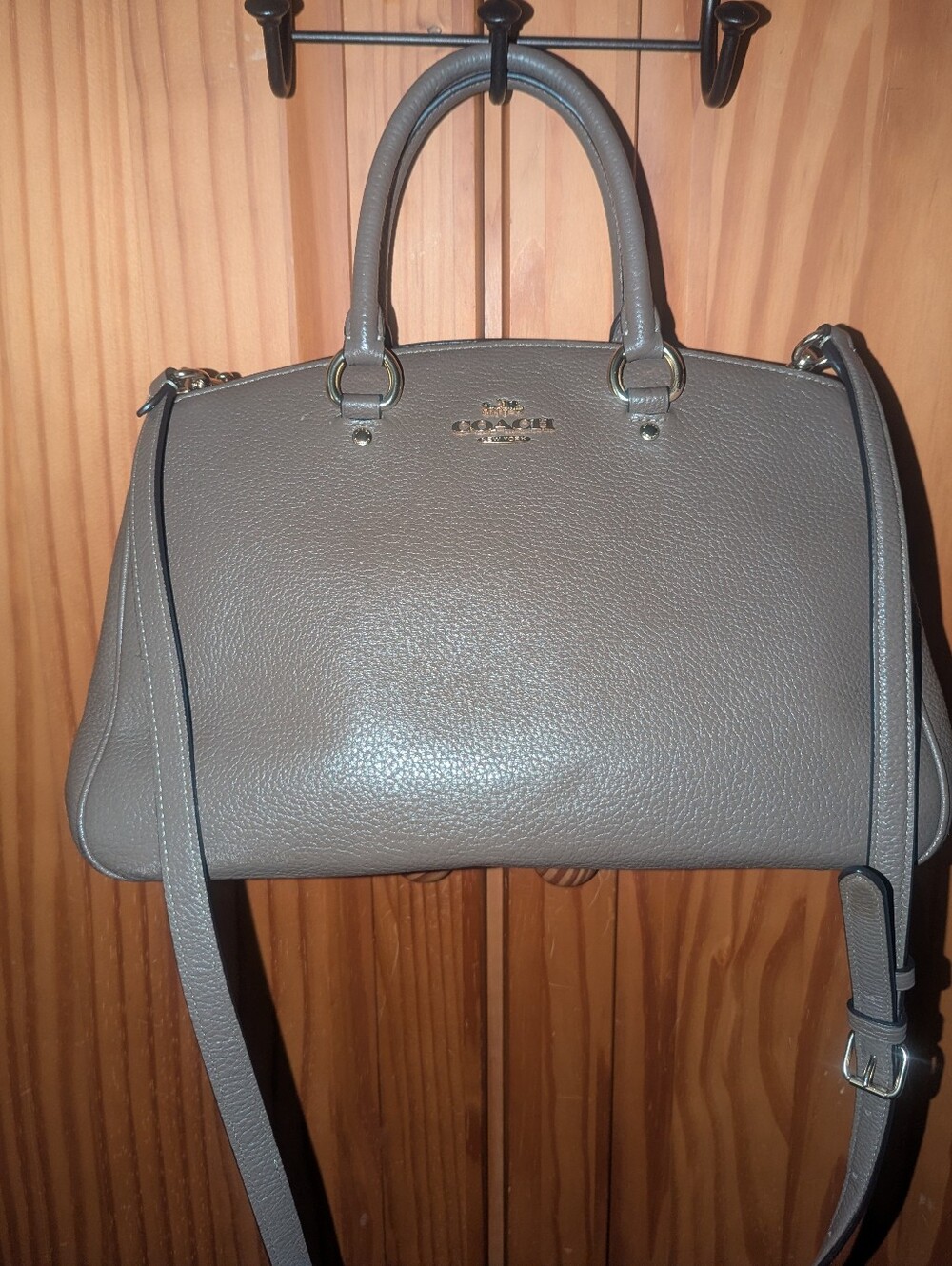 Coach Savannah Carryall Pebble Leather Satchel in Dark Stone. CAL56